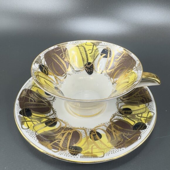 Fine Bavaria German Porcelain Trio Plate Saucer And Teacup Set Heavy Gold Yellow - Picture 11 of 16
